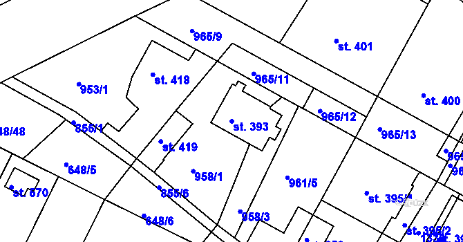 Parcela st. 393 v KÚ Lázně Toušeň, Katastrální mapa