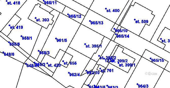 Parcela st. 395/1 v KÚ Lázně Toušeň, Katastrální mapa