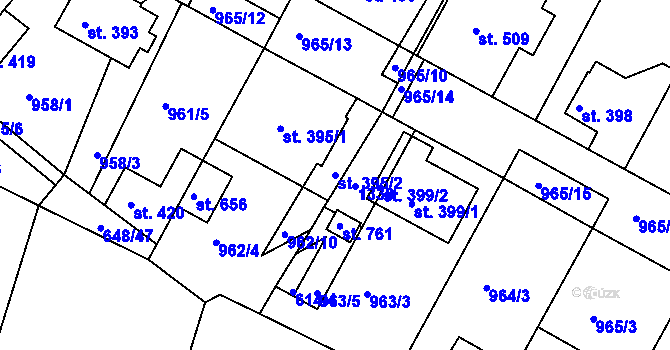 Parcela st. 395/2 v KÚ Lázně Toušeň, Katastrální mapa