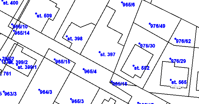 Parcela st. 397 v KÚ Lázně Toušeň, Katastrální mapa