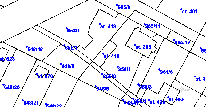Parcela st. 419 v KÚ Lázně Toušeň, Katastrální mapa