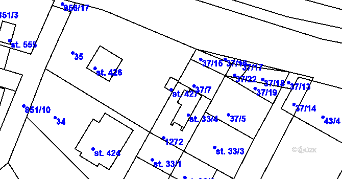 Parcela st. 427 v KÚ Lázně Toušeň, Katastrální mapa
