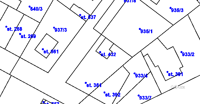 Parcela st. 432 v KÚ Lázně Toušeň, Katastrální mapa