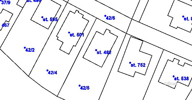 Parcela st. 482 v KÚ Lázně Toušeň, Katastrální mapa