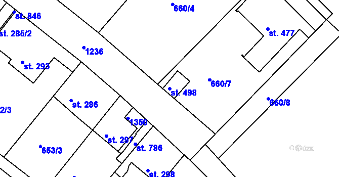 Parcela st. 498 v KÚ Lázně Toušeň, Katastrální mapa
