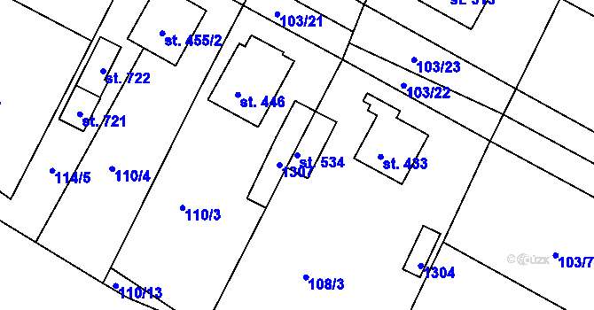 Parcela st. 534 v KÚ Lázně Toušeň, Katastrální mapa