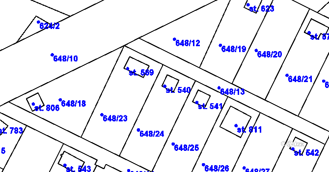 Parcela st. 540 v KÚ Lázně Toušeň, Katastrální mapa