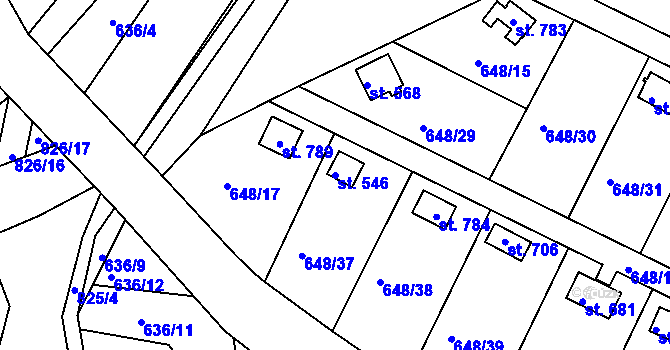 Parcela st. 546 v KÚ Lázně Toušeň, Katastrální mapa