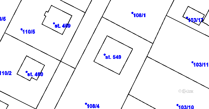 Parcela st. 549 v KÚ Lázně Toušeň, Katastrální mapa