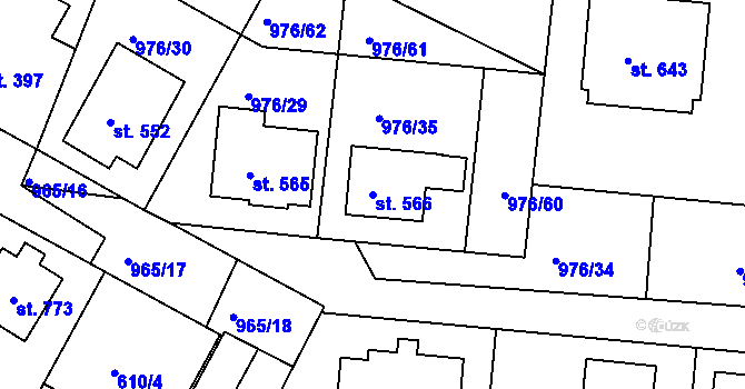 Parcela st. 566 v KÚ Lázně Toušeň, Katastrální mapa
