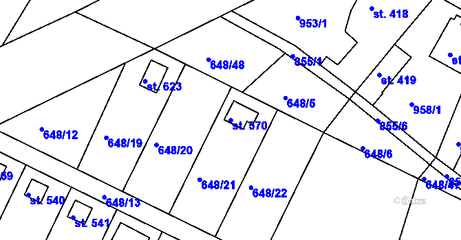Parcela st. 570 v KÚ Lázně Toušeň, Katastrální mapa