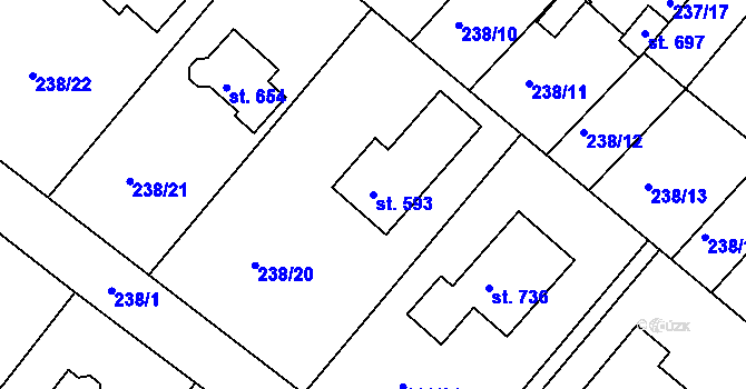 Parcela st. 593 v KÚ Lázně Toušeň, Katastrální mapa