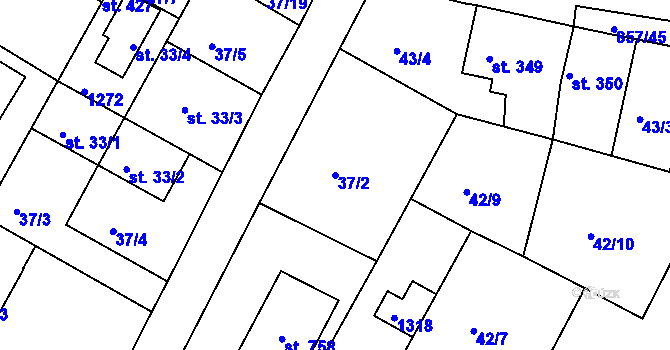 Parcela st. 37/2 v KÚ Lázně Toušeň, Katastrální mapa