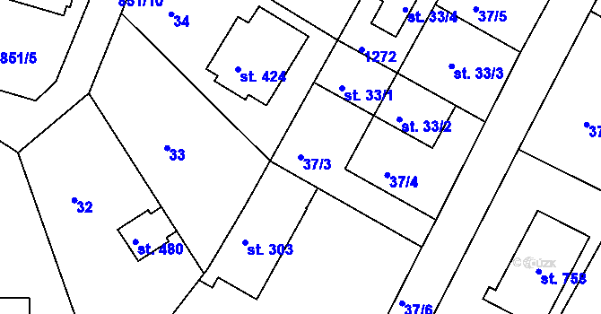 Parcela st. 37/3 v KÚ Lázně Toušeň, Katastrální mapa