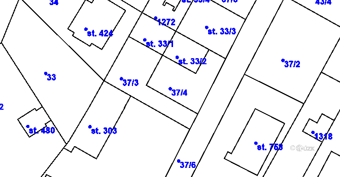 Parcela st. 37/4 v KÚ Lázně Toušeň, Katastrální mapa