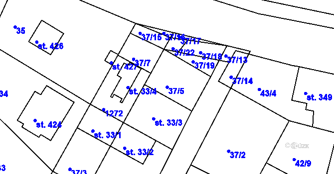 Parcela st. 37/5 v KÚ Lázně Toušeň, Katastrální mapa