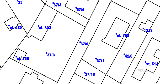 Parcela st. 37/6 v KÚ Lázně Toušeň, Katastrální mapa