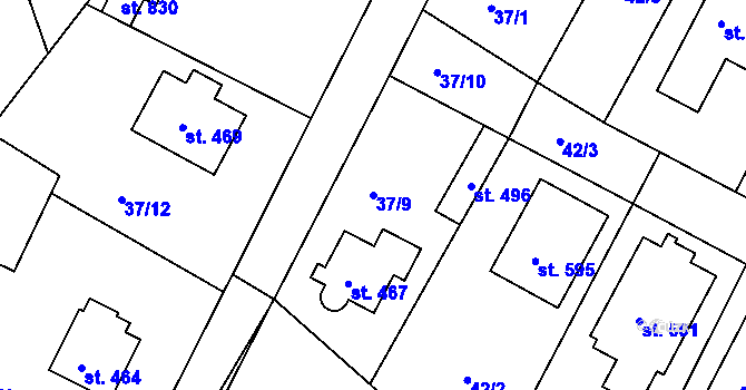 Parcela st. 37/9 v KÚ Lázně Toušeň, Katastrální mapa