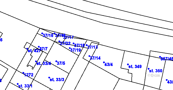 Parcela st. 37/13 v KÚ Lázně Toušeň, Katastrální mapa