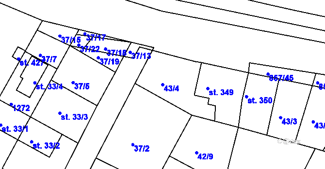 Parcela st. 43/4 v KÚ Lázně Toušeň, Katastrální mapa