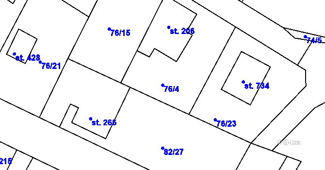 Parcela st. 76/4 v KÚ Lázně Toušeň, Katastrální mapa