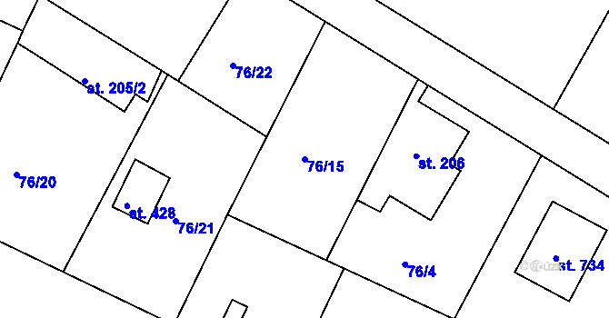 Parcela st. 76/15 v KÚ Lázně Toušeň, Katastrální mapa