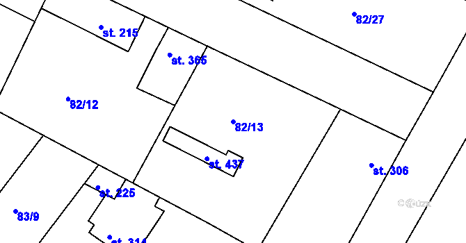 Parcela st. 82/13 v KÚ Lázně Toušeň, Katastrální mapa