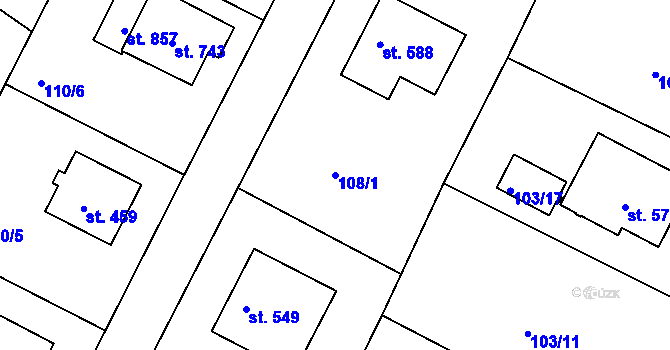 Parcela st. 108/1 v KÚ Lázně Toušeň, Katastrální mapa