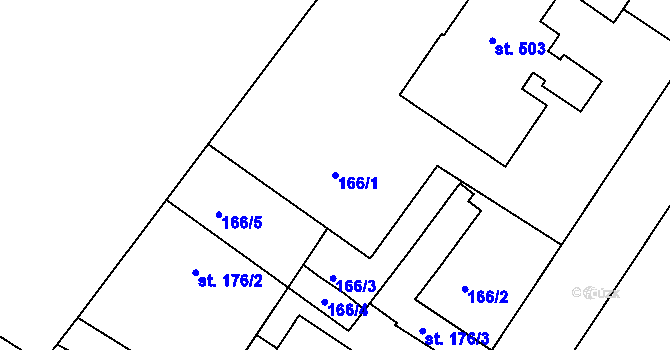 Parcela st. 166/1 v KÚ Lázně Toušeň, Katastrální mapa