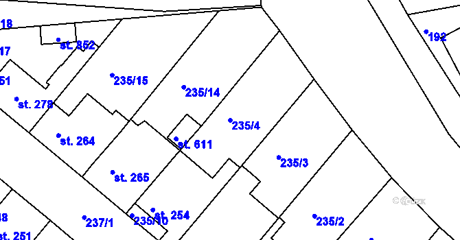 Parcela st. 235/4 v KÚ Lázně Toušeň, Katastrální mapa