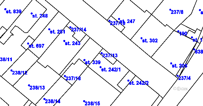 Parcela st. 237/13 v KÚ Lázně Toušeň, Katastrální mapa