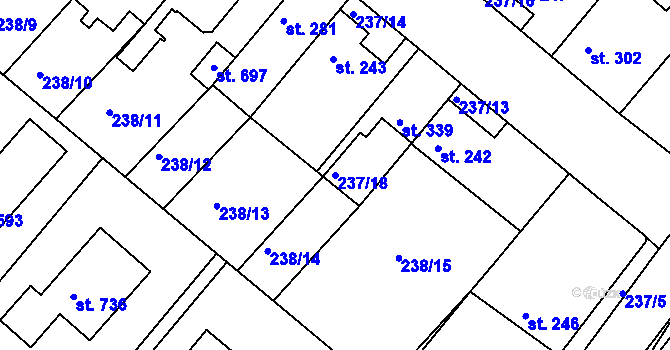 Parcela st. 237/18 v KÚ Lázně Toušeň, Katastrální mapa