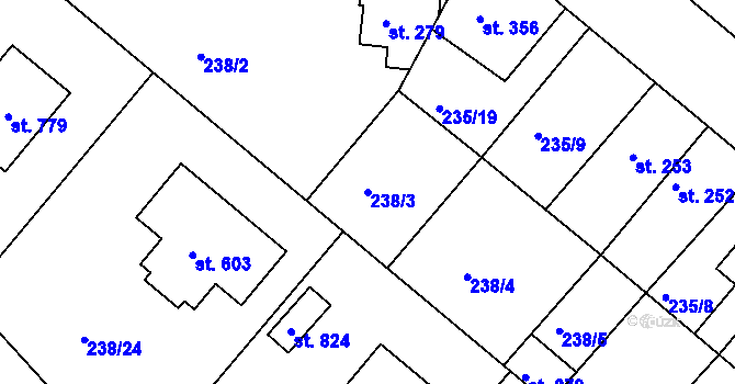 Parcela st. 238/3 v KÚ Lázně Toušeň, Katastrální mapa