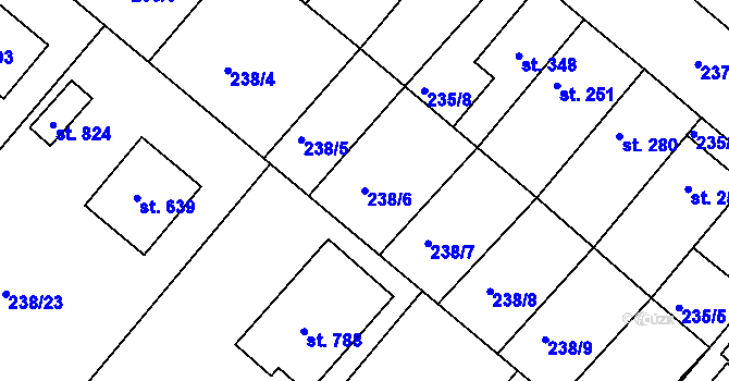 Parcela st. 238/6 v KÚ Lázně Toušeň, Katastrální mapa