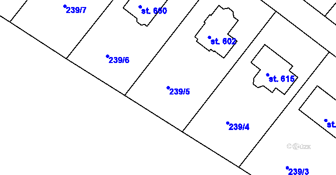 Parcela st. 239/5 v KÚ Lázně Toušeň, Katastrální mapa