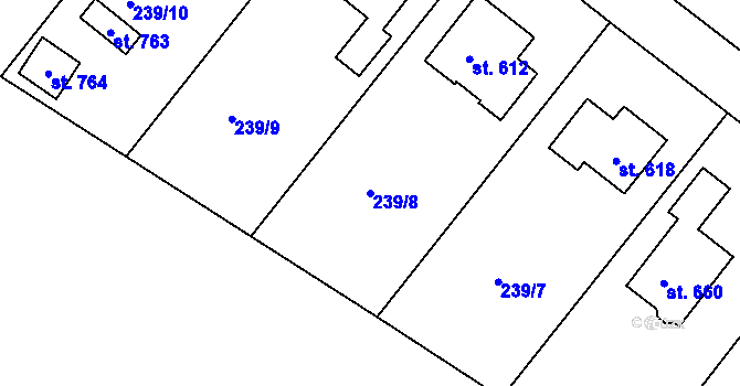 Parcela st. 239/8 v KÚ Lázně Toušeň, Katastrální mapa