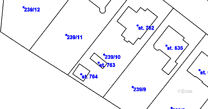 Parcela st. 239/10 v KÚ Lázně Toušeň, Katastrální mapa