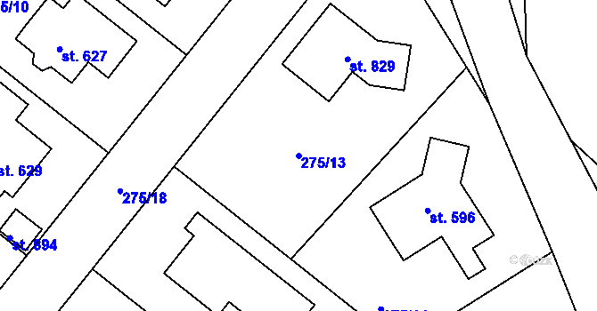 Parcela st. 275/13 v KÚ Lázně Toušeň, Katastrální mapa
