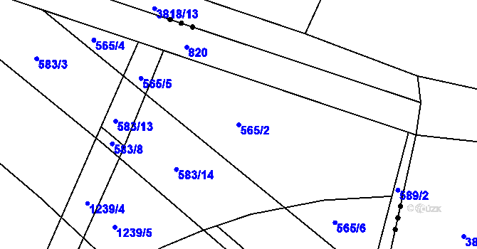 Parcela st. 565/2 v KÚ Lázně Toušeň, Katastrální mapa