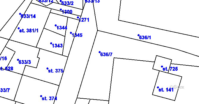 Parcela st. 636/7 v KÚ Lázně Toušeň, Katastrální mapa