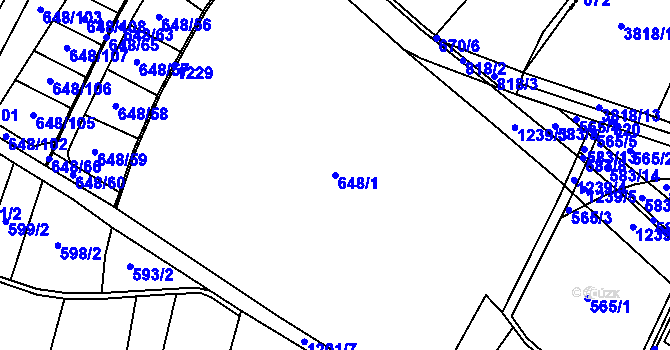 Parcela st. 648/1 v KÚ Lázně Toušeň, Katastrální mapa