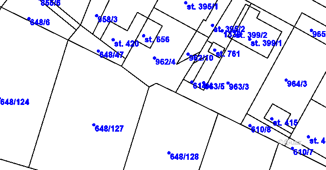 Parcela st. 648/7 v KÚ Lázně Toušeň, Katastrální mapa