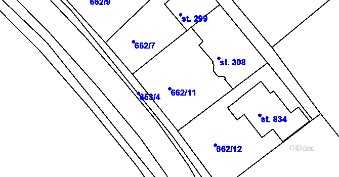 Parcela st. 662/11 v KÚ Lázně Toušeň, Katastrální mapa