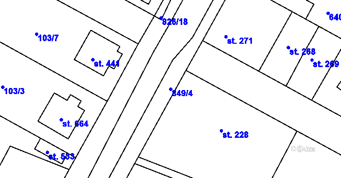 Parcela st. 849/4 v KÚ Lázně Toušeň, Katastrální mapa