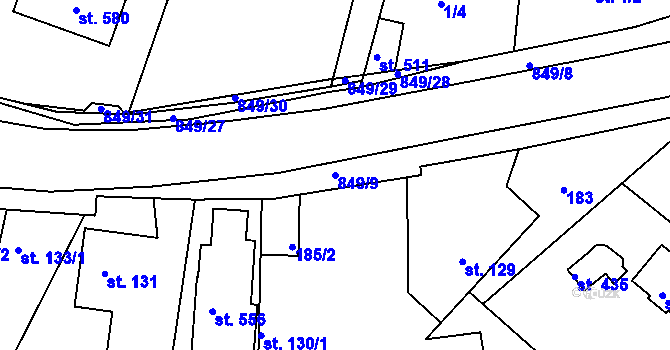 Parcela st. 849/9 v KÚ Lázně Toušeň, Katastrální mapa