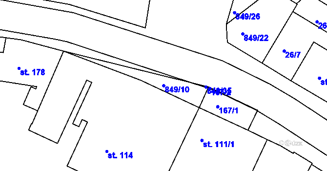 Parcela st. 849/10 v KÚ Lázně Toušeň, Katastrální mapa