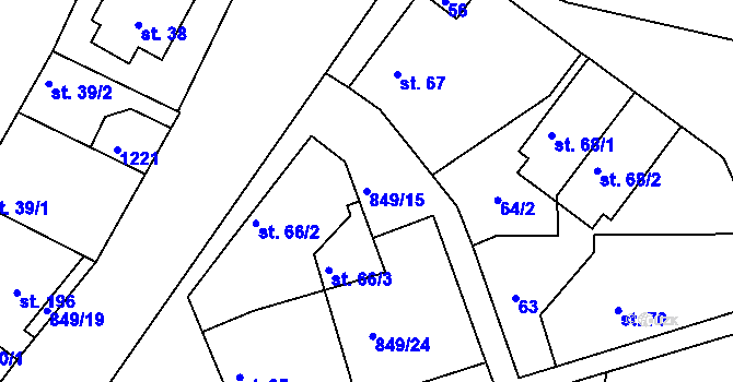 Parcela st. 849/15 v KÚ Lázně Toušeň, Katastrální mapa