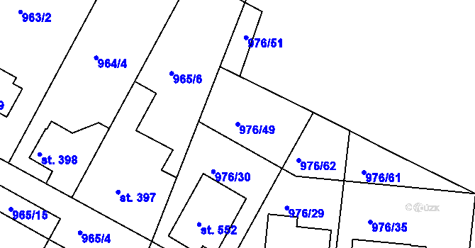 Parcela st. 976/49 v KÚ Lázně Toušeň, Katastrální mapa