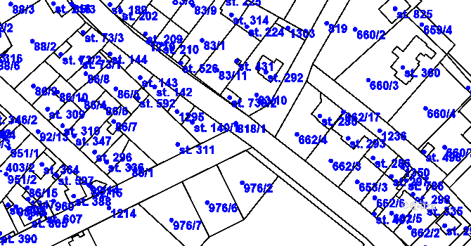 Parcela st. 818/1 v KÚ Lázně Toušeň, Katastrální mapa