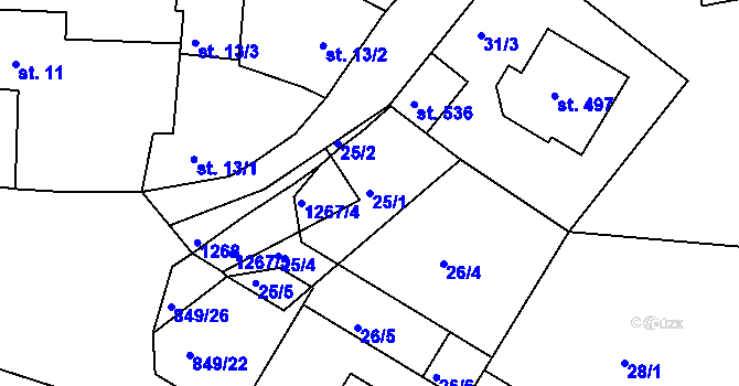 Parcela st. 25/1 v KÚ Lázně Toušeň, Katastrální mapa